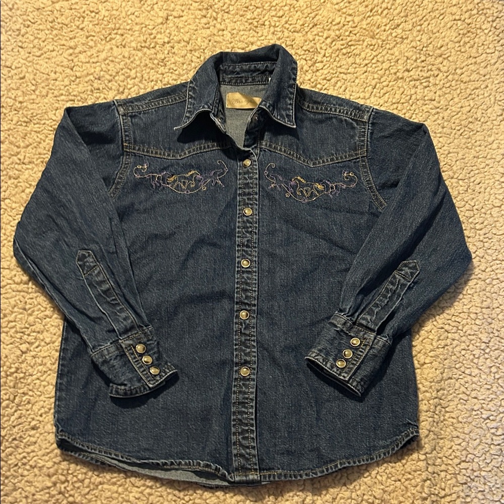 Wrangler Denim Western Shirt with Embroidered Horses